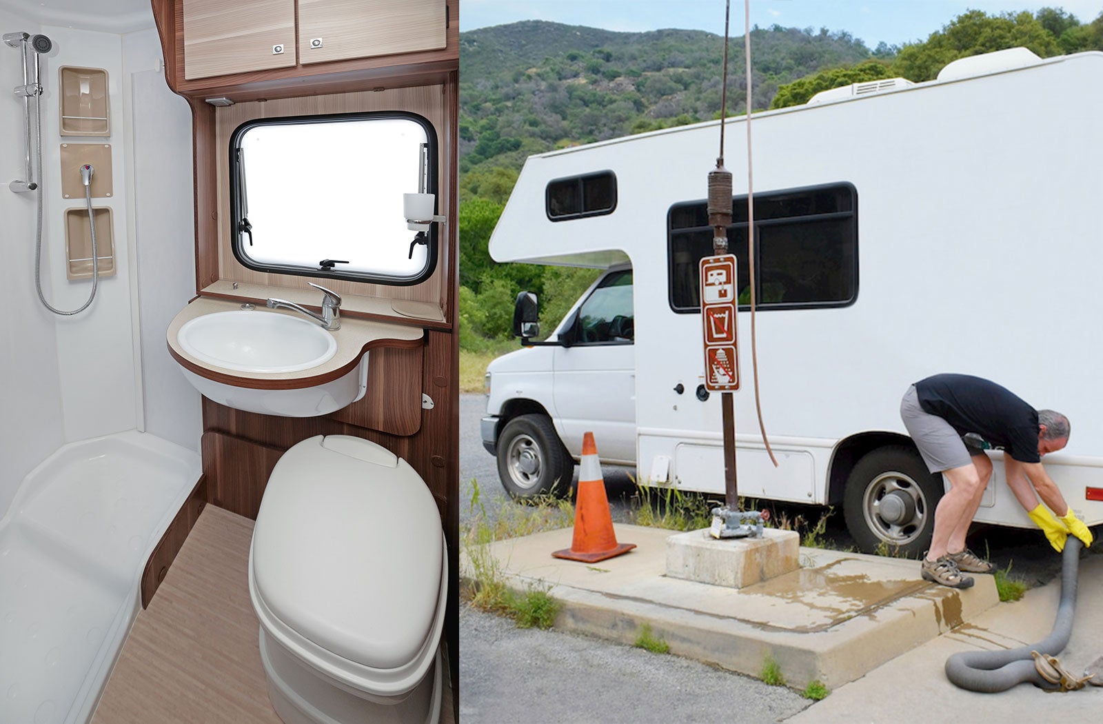 Portable RV/camper toilet and holding tank setup in Bemidji, Minnesota